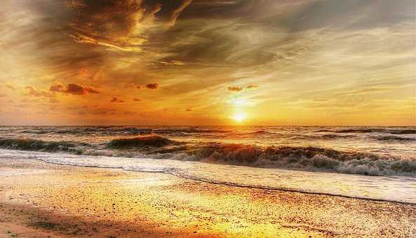 海滩,波,日落,夏季,海,性质,水,心情,晚上,天空,云,海岸,abe
