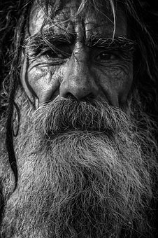 胡子,老人,男子,特写,黑暗,面部毛发,头发,老,人,肖像,免費的照片