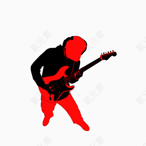 歌手吉他红色人海报装饰