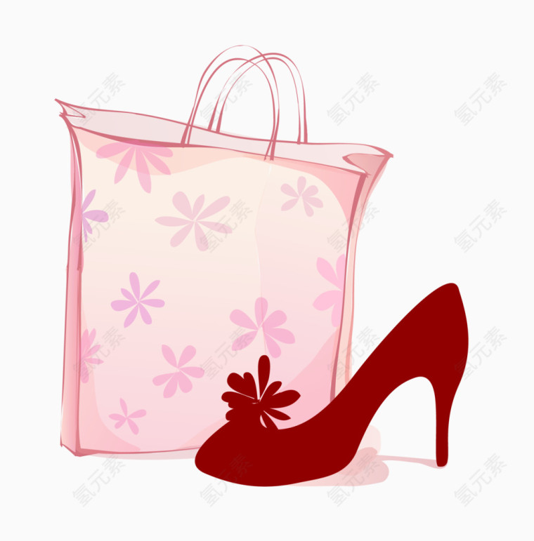 矢量粉色购物袋和红色高跟鞋