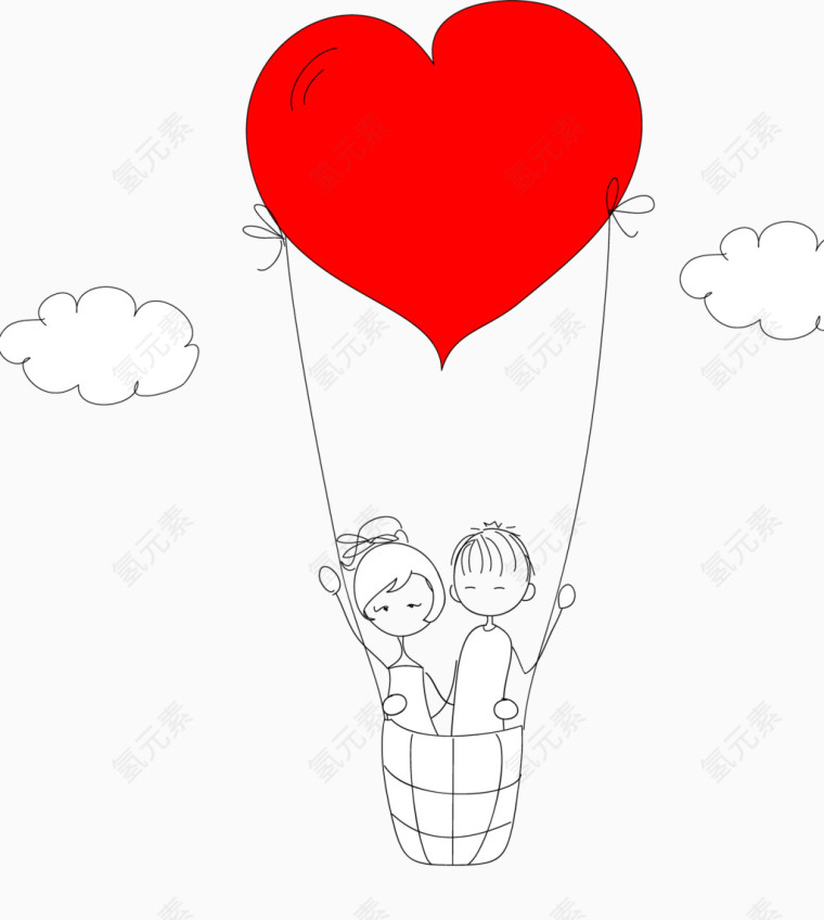 乘着爱心气球的小情侣