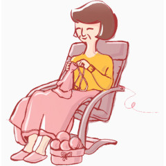 坐在摇椅上织毛衣的老人卡通手绘装饰元素