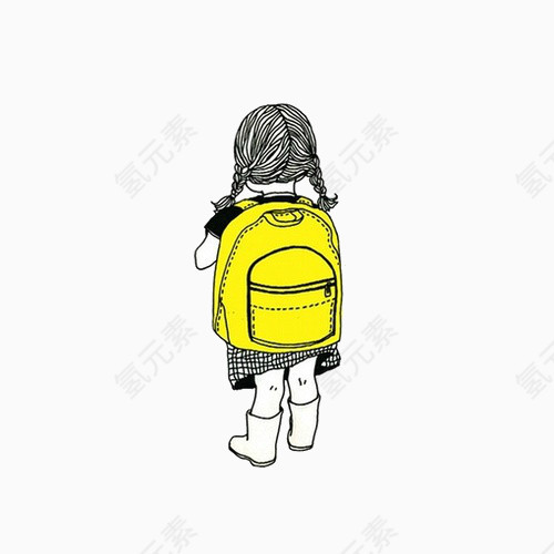 背着黄色书包的麻花辫女孩