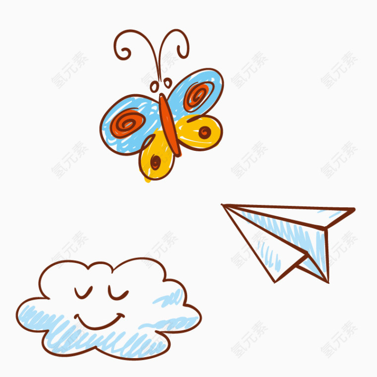 卡通彩绘蝴蝶纸飞机装饰素材