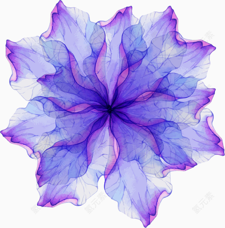 紫色水粉画浪漫花朵