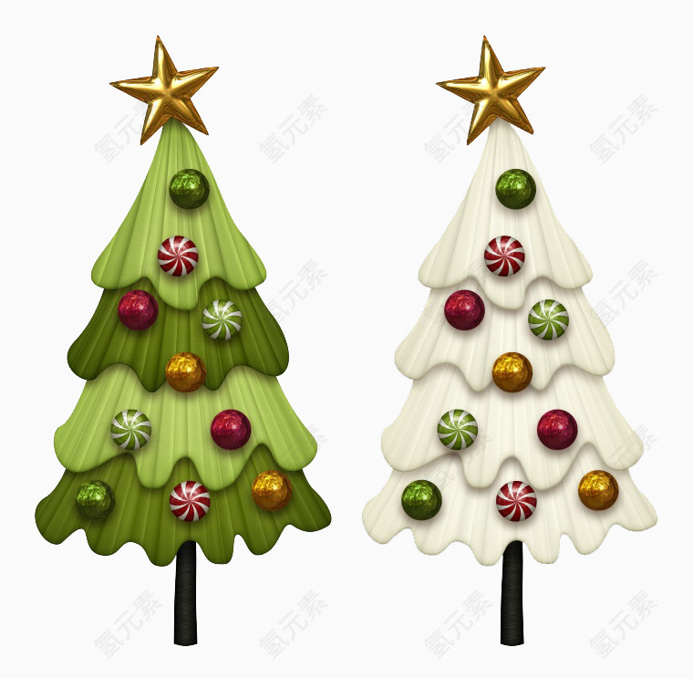 两颗卡通圣诞树