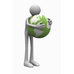 卡通3D素材3d小人 抱着地球的小白人