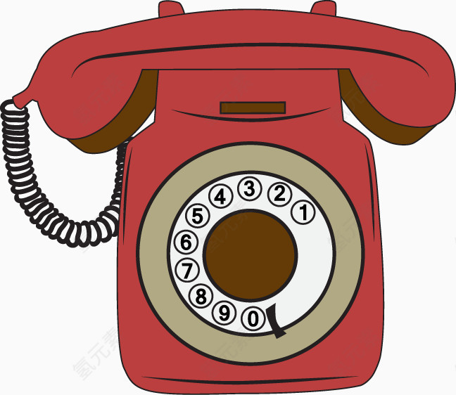 矢量卡通红色古老电话机