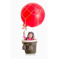 小孩在热气球里拍照