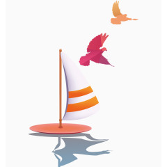 帆船白鸽卡通手绘装饰元素