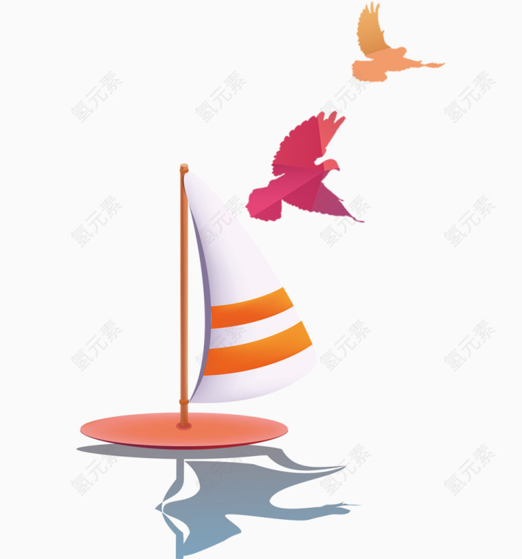 帆船白鸽卡通手绘装饰元素