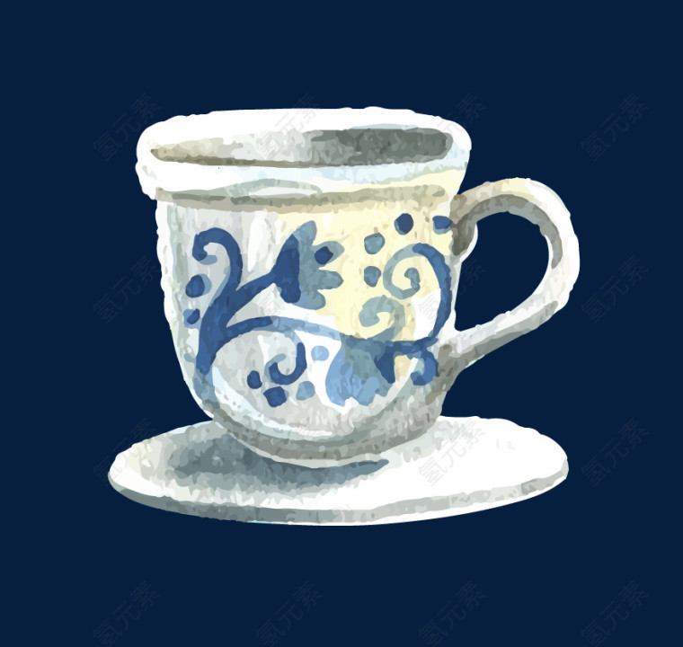 水彩手绘茶杯