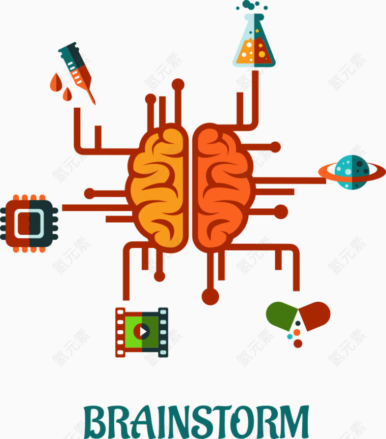 矢量彩色商务大脑
