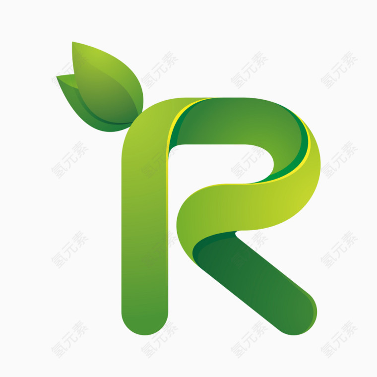 绿色环保叶子字母字体R