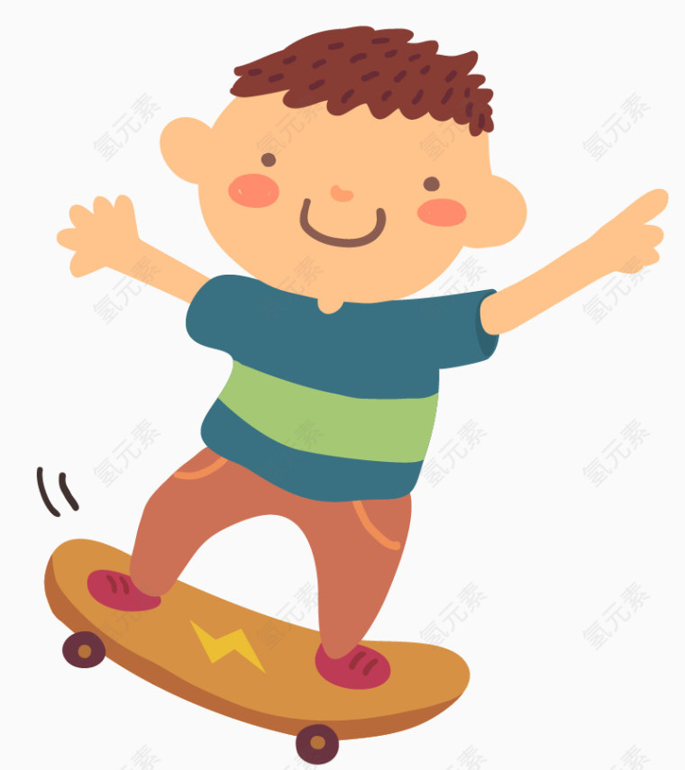 卡通手绘玩滑板的男孩插画