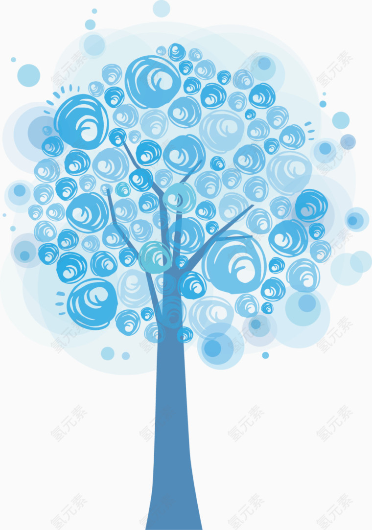 蓝色卡通树