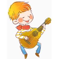 手绘弹吉他的小少年
