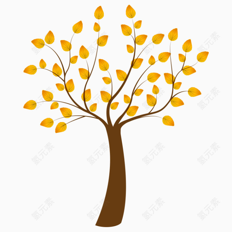 卡通树木黄树叶秋季漂亮装饰