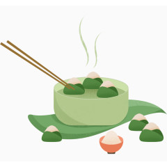 端午节一碗粽子筷子一碗米饭粽叶卡通手绘
