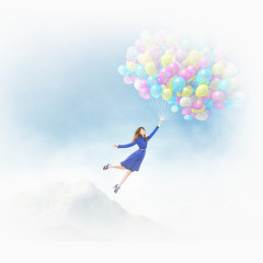 拉彩色气球飞的少女