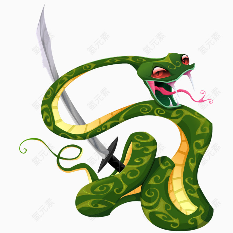 卡通动物蛇舞剑