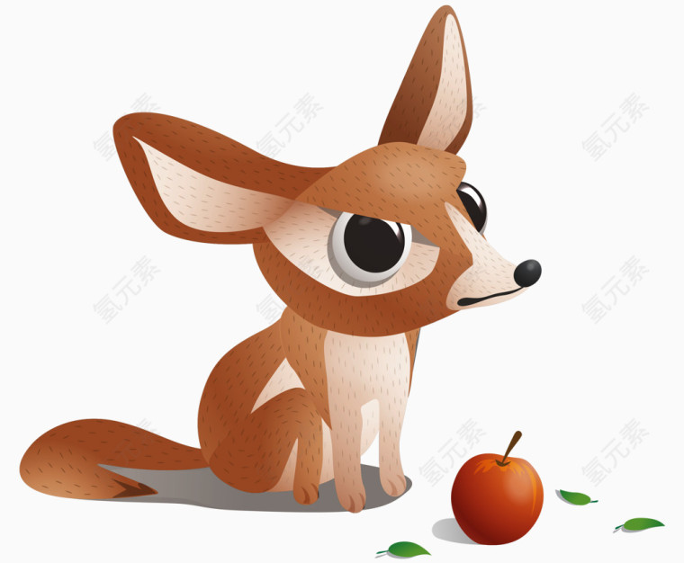 卡通可爱小狐狸红苹果