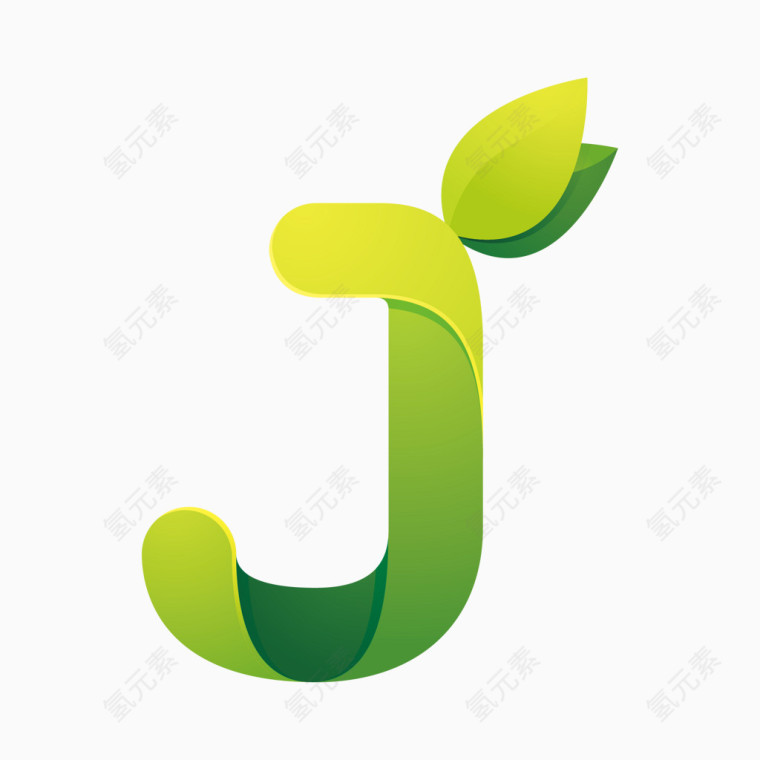 绿色环保叶子字母字体J