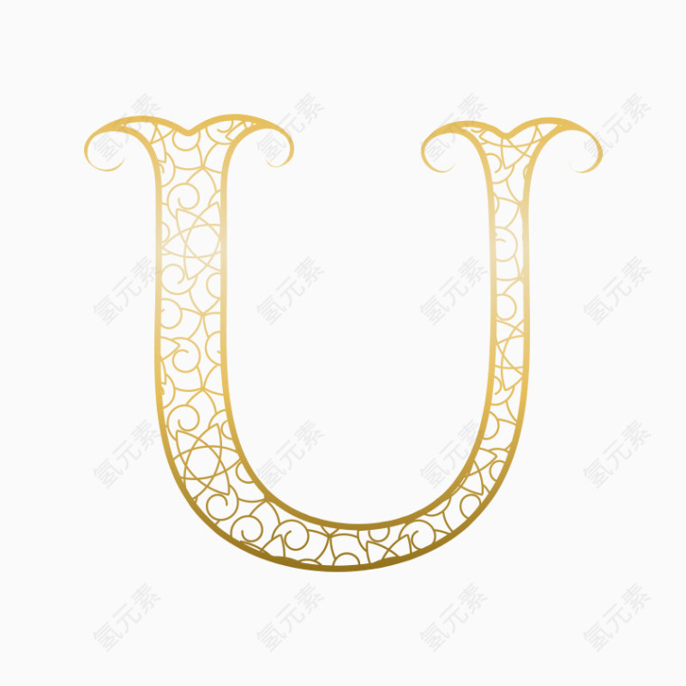 金色英文网状字母素材U