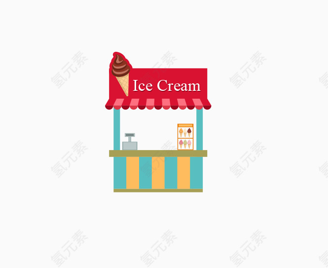卡通冰淇淋店铺元素矢量素材