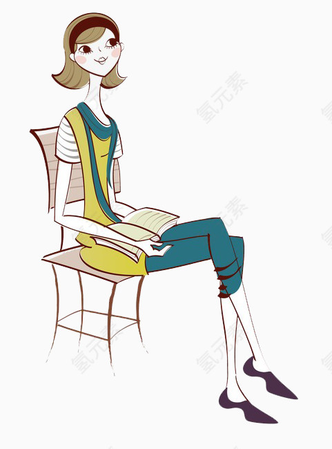 坐椅子上安静看书的知性美女