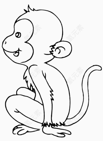 简画线条卡通动物猴子