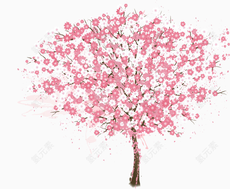 矢量手绘粉色樱花树