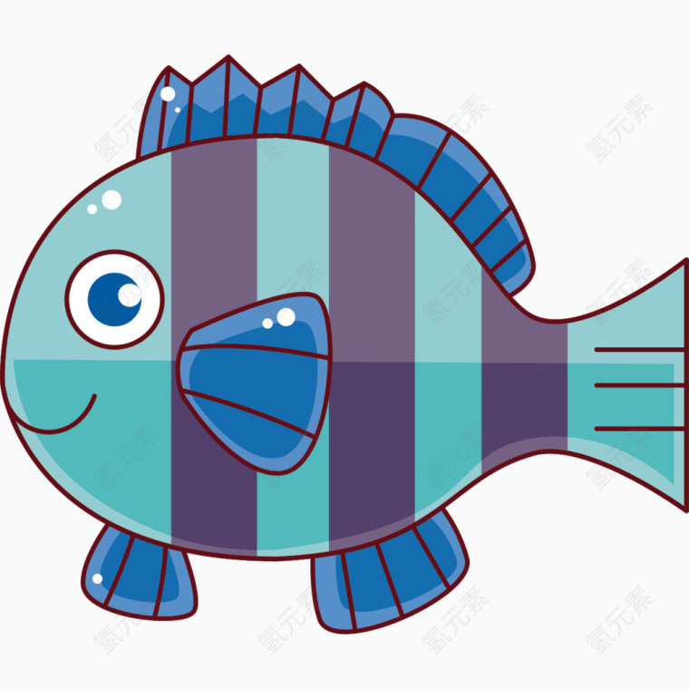 卡通手绘蓝色条纹鱼png 