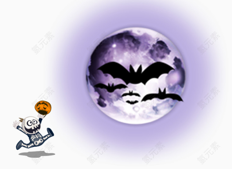 蝙蝠飞向月球装饰图案