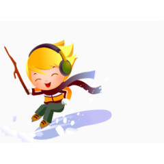 卡通风格面带欢笑的滑雪的小孩