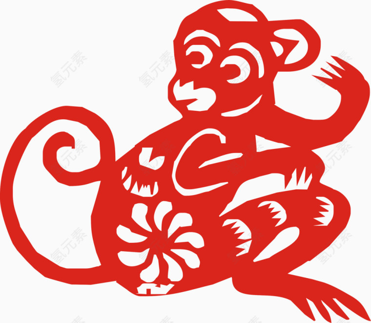 红色剪纸镂空猴子