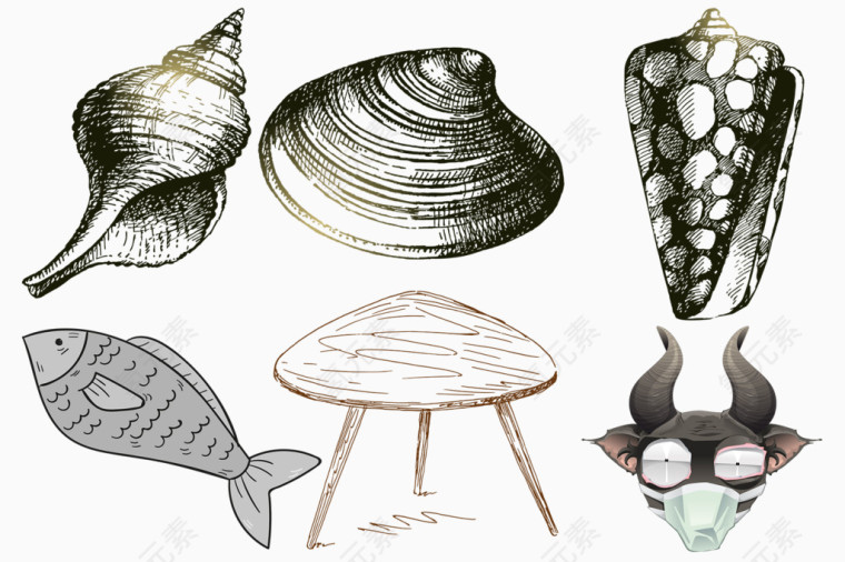 手绘海贝动物素材