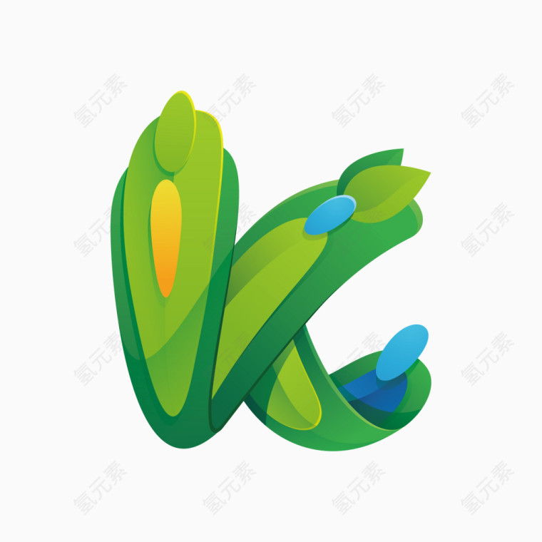 绿色可爱卡通字母字体K