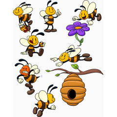 卡通勤劳蜜蜂形象矢量元素合集