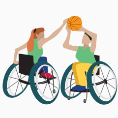 卡通手绘两残疾运动运打篮球