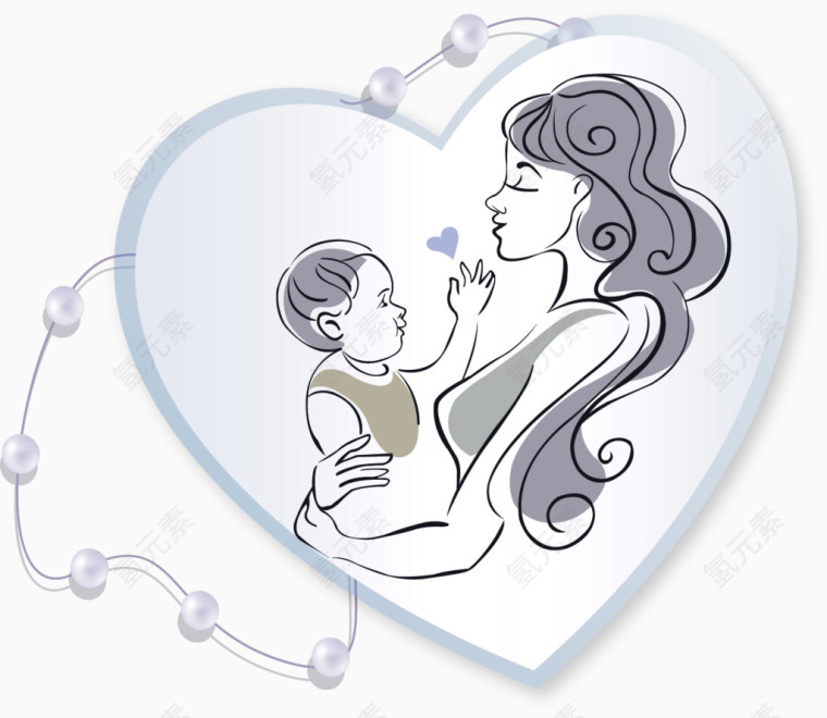 蓝色清新爱心母婴装饰图案