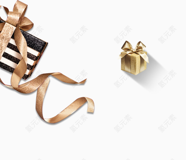 盒子精美礼物盒金色丝带素材PNG