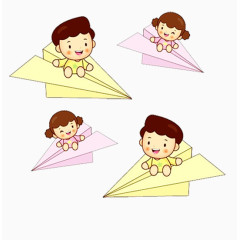 小孩子坐飞机水彩卡通手绘装饰元素