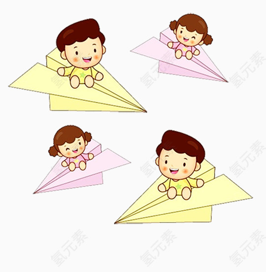 小孩子坐飞机水彩卡通手绘装饰元素