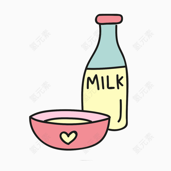 卡通牛奶和碗