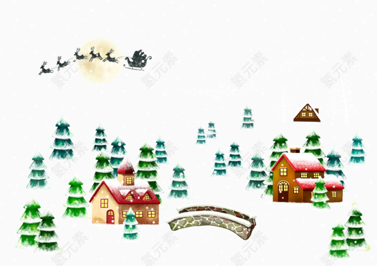 圣诞节雪景插画