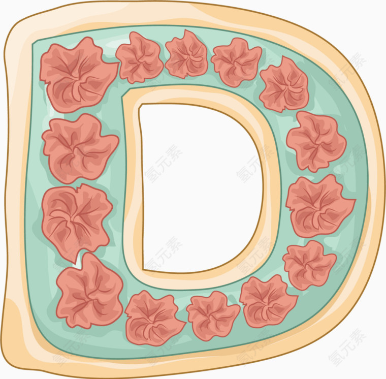 D字母甜甜圈卡通手绘装饰元素