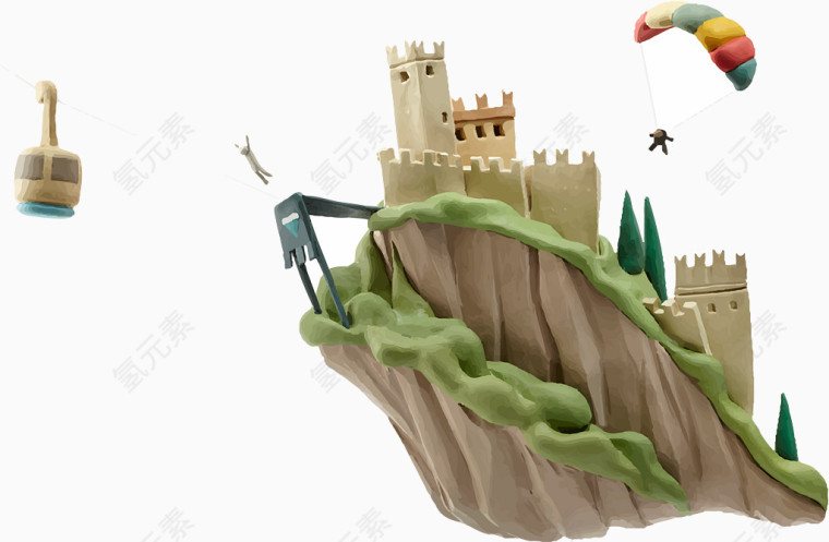 城堡上空的滑翔伞