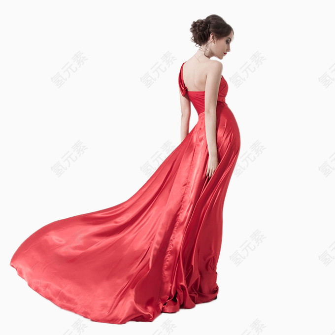 红衣长裙的美女模特
