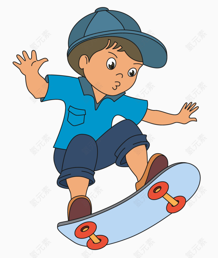 玩滑板的卡通男孩